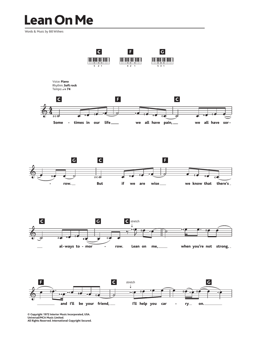 Lean On Me Piano Solo scores gallery preview page 1