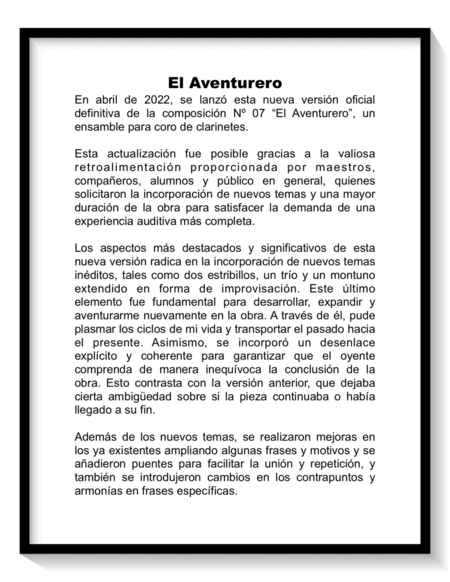 El Aventurero - Ensamble para Coro de Clarinetes image number null