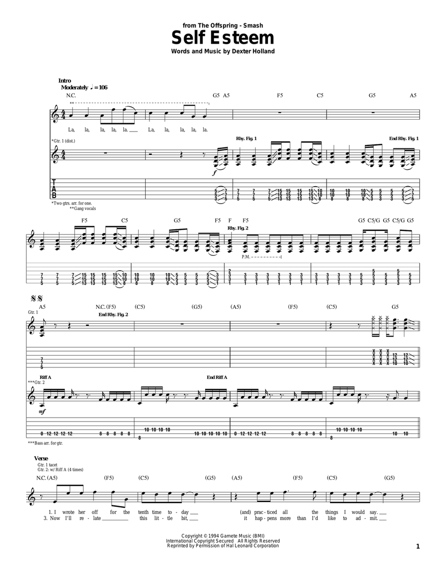 Self Esteem Acoustic Guitar scores gallery preview page 1