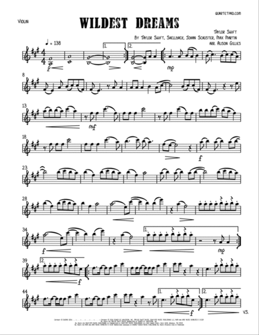 Wildest Dreams String Duet scores gallery preview page 4