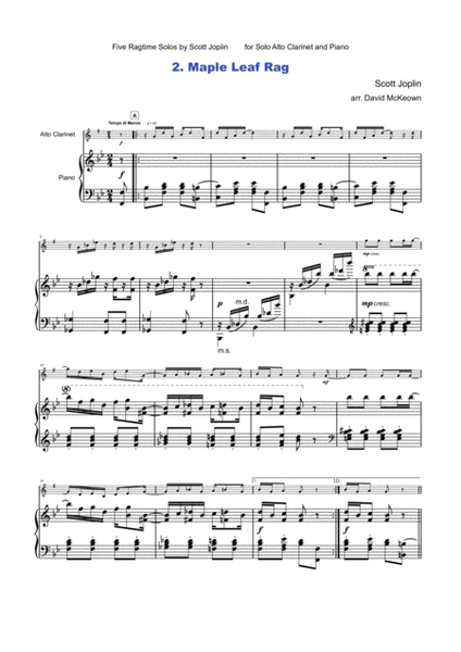 Five Ragtime Solos by Scott Joplin for Alto Clarinet and Piano