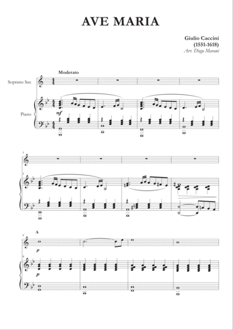 Ave Maria by Caccini-Vavilov for Soprano Saxophone and Piano Woodwind Duet scores gallery preview page 2