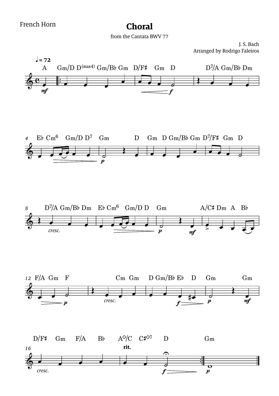 Choral from the Cantata BWV 77 (Solo French Horn) Choir scores gallery preview page 1