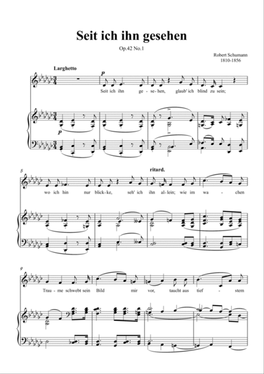 Schumann-Seit ich ihn gesehen,Op.42 No.1 in G♭ Major for Voice and Piano Voice Solo scores gallery preview page 2