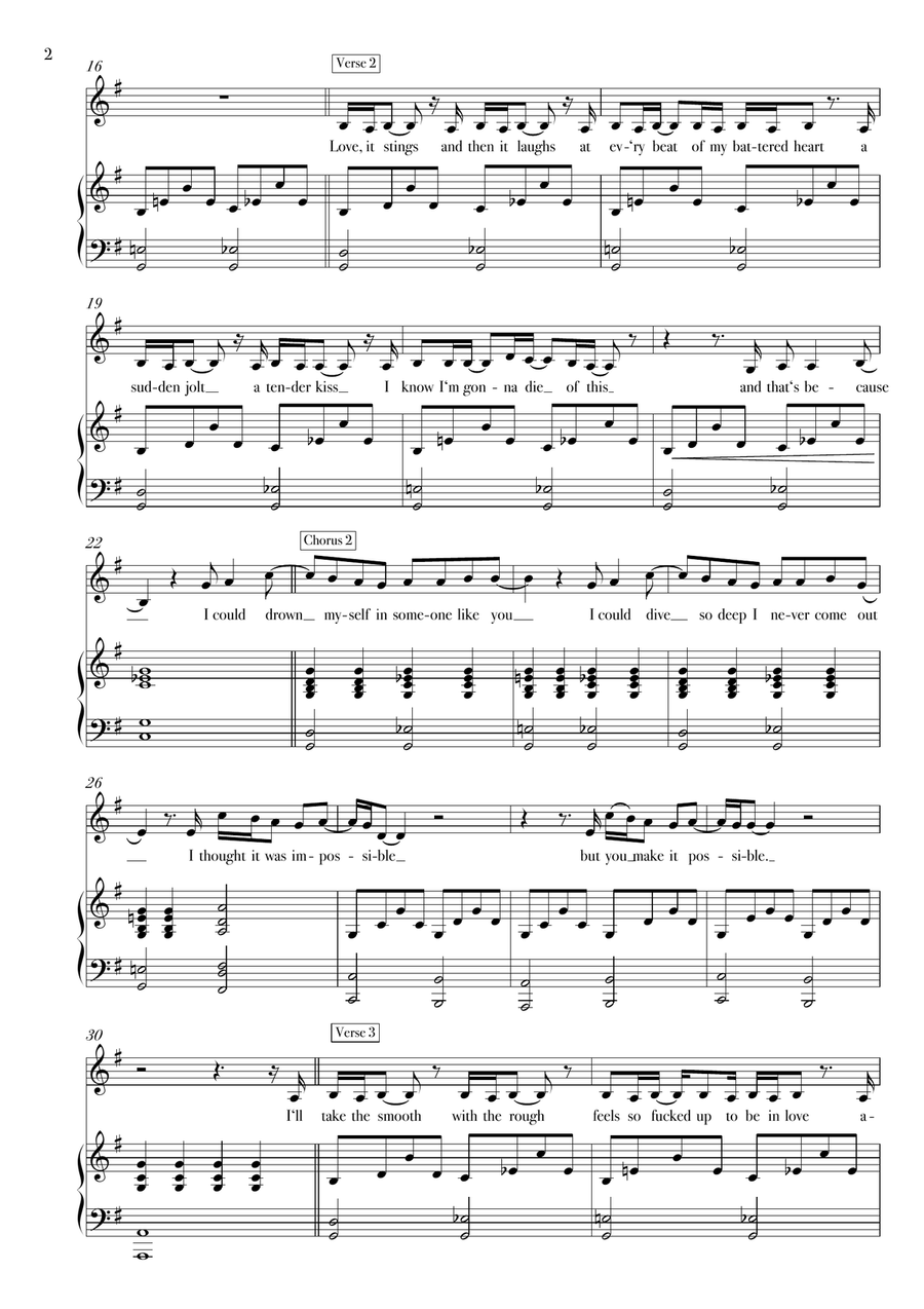 Impossible - Nothing but Thieves Piano, Vocal scores gallery preview page 2