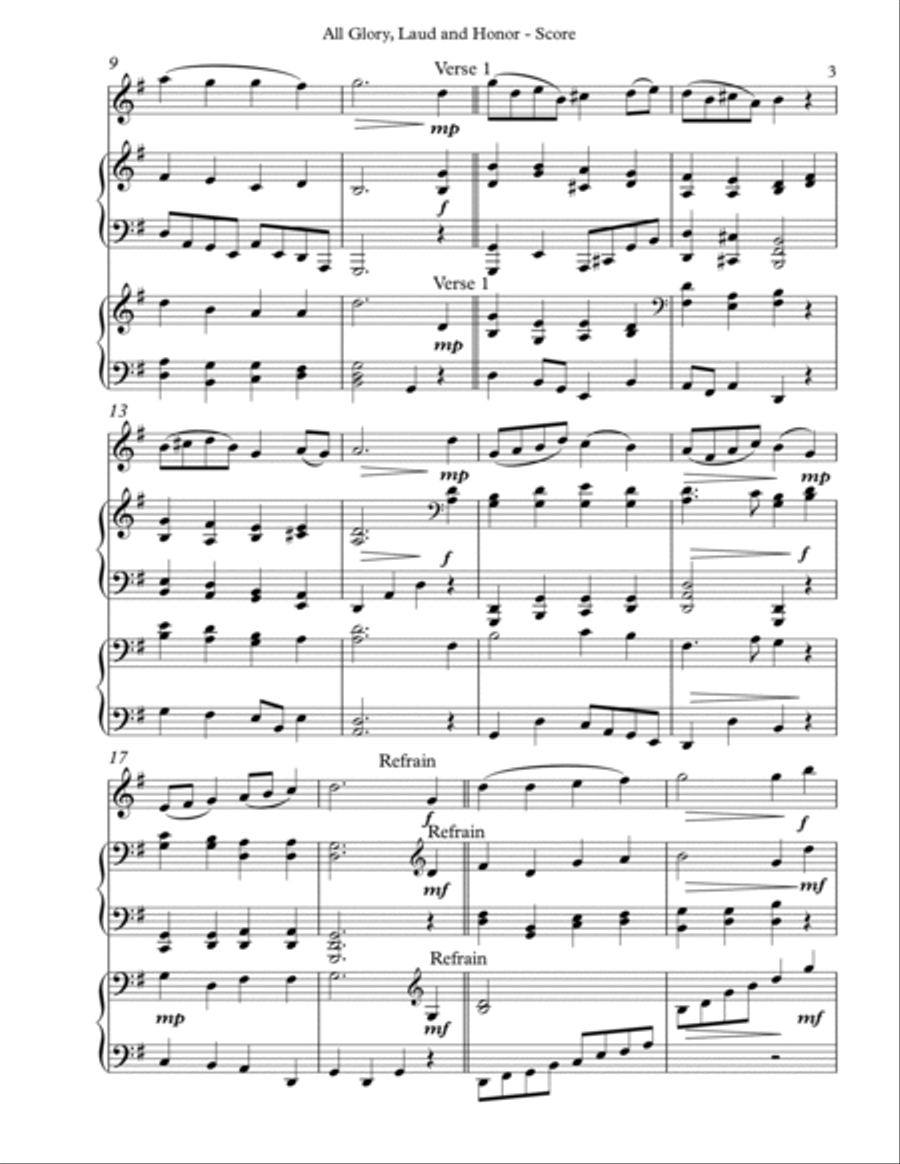 All Glory, Laud and Honor Trio for Violin, Harp and Piano Pedal Harp scores gallery preview page 3