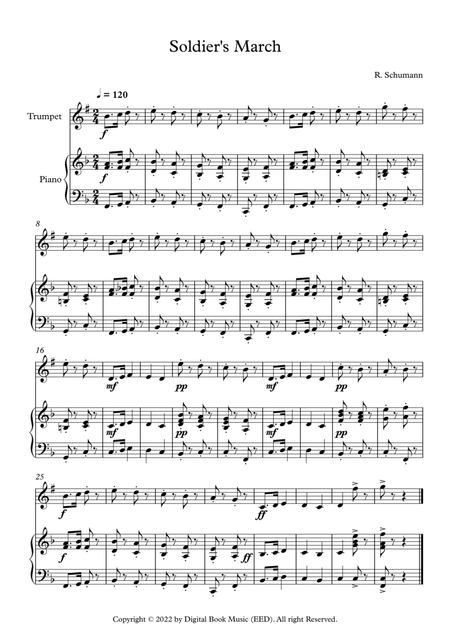 Soldier's March - Robert Schumann (Trumpet + Piano) B-Flat Trumpet scores gallery preview page 1