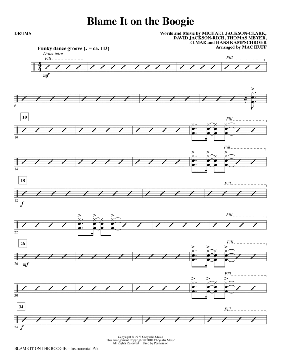 Blame It On The Boogie - Drums Choir scores gallery preview page 1