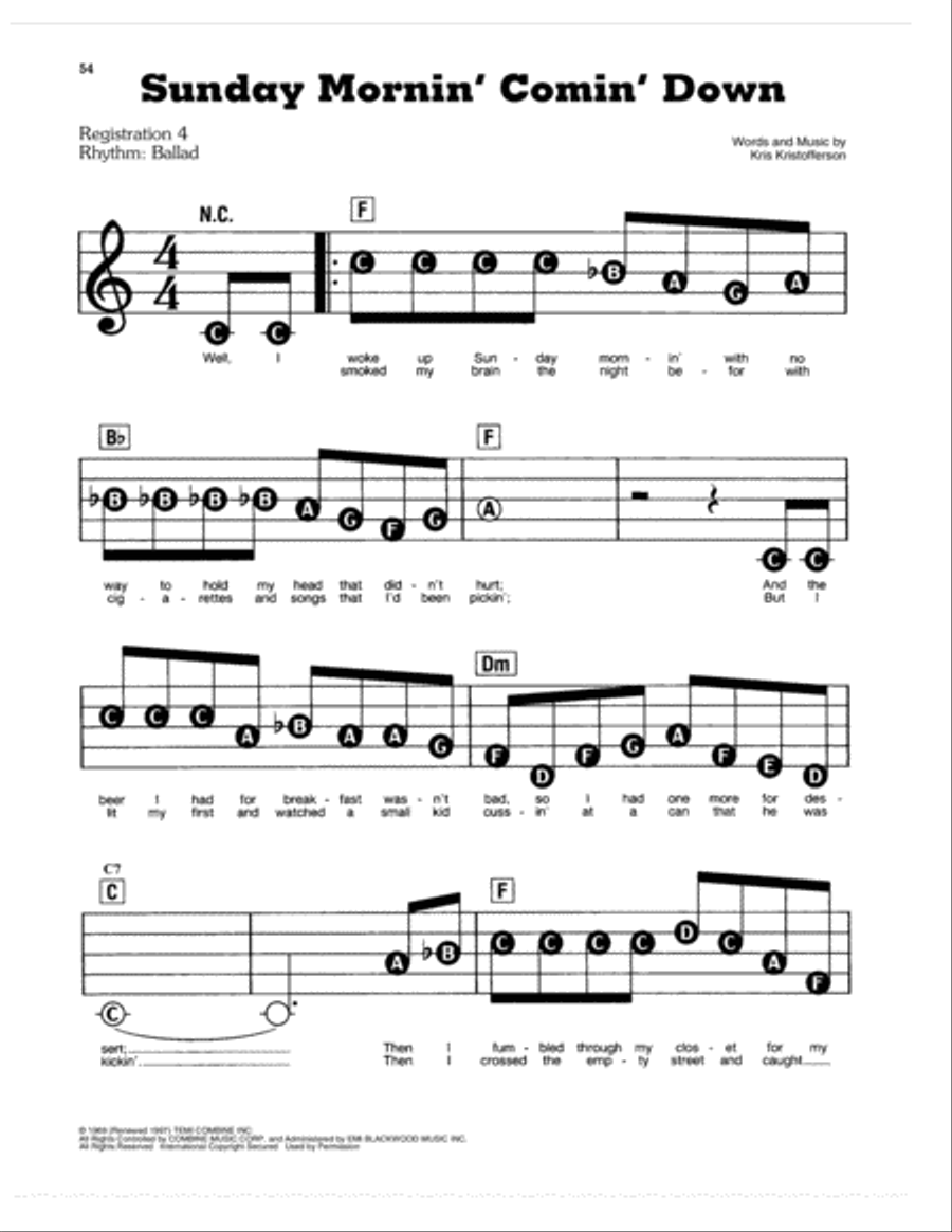 Sunday Mornin' Comin' Down Electronic Keyboard scores gallery preview page 1