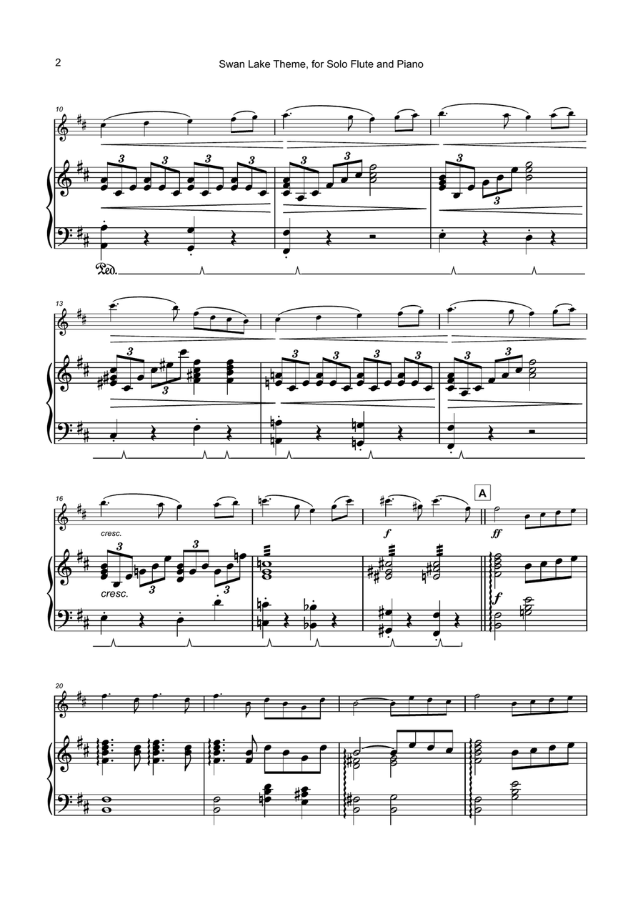 Swan Lake Theme, for Solo Flute and Piano Flute Solo scores gallery preview page 3