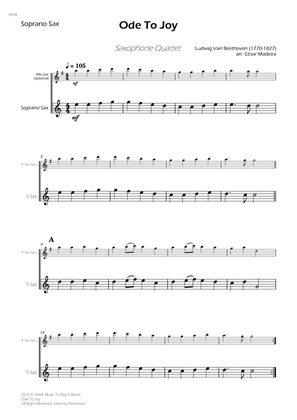 Ode To Joy - Easy Sax Quartet (Individual Parts)