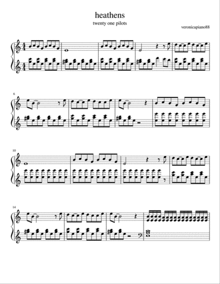 Heathens Piano Solo scores gallery preview page 1