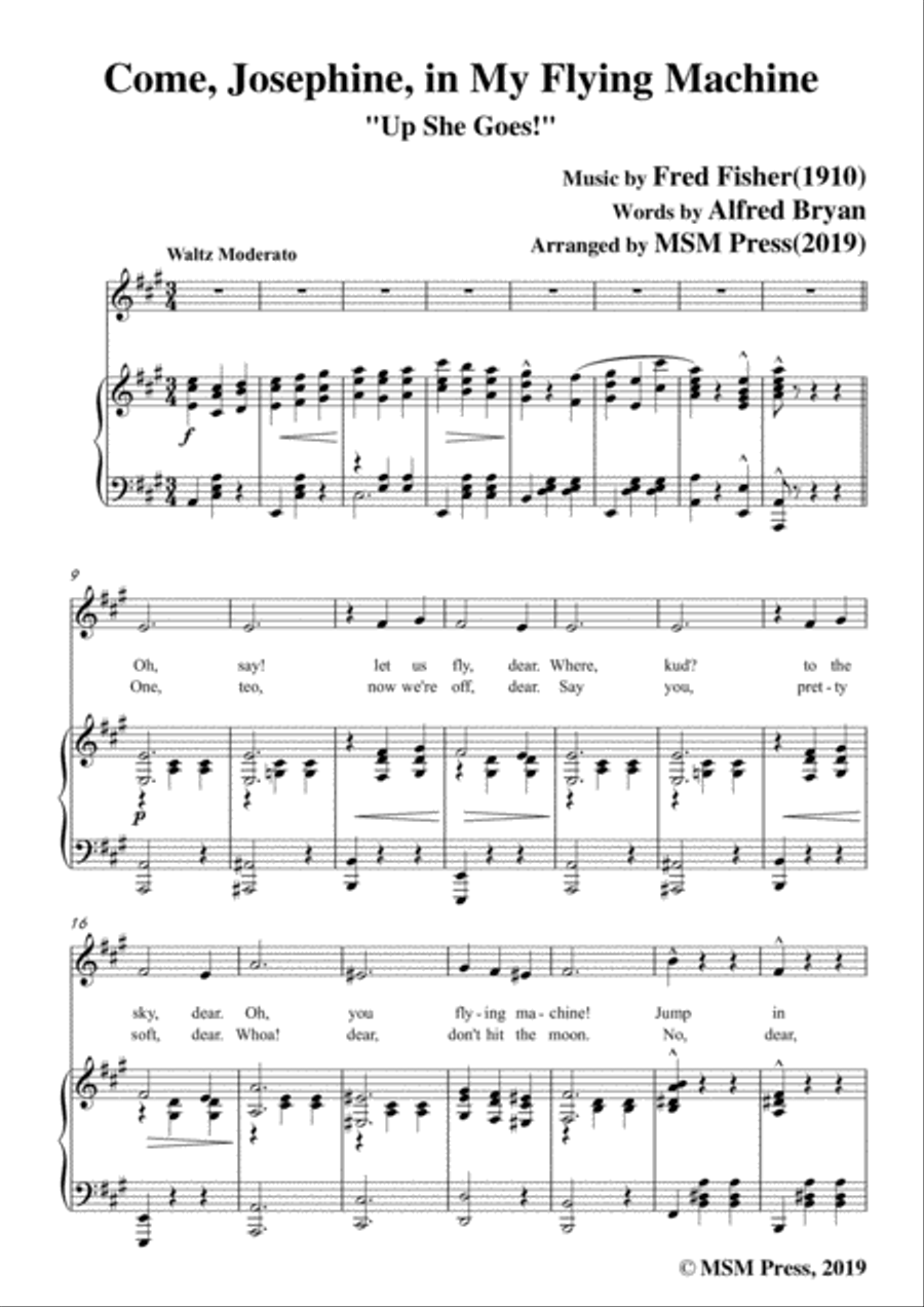 Fred Fisher-Come,Josephine,in My Flying Machine,in A Major,for Voice&Piano Voice scores gallery preview page 3