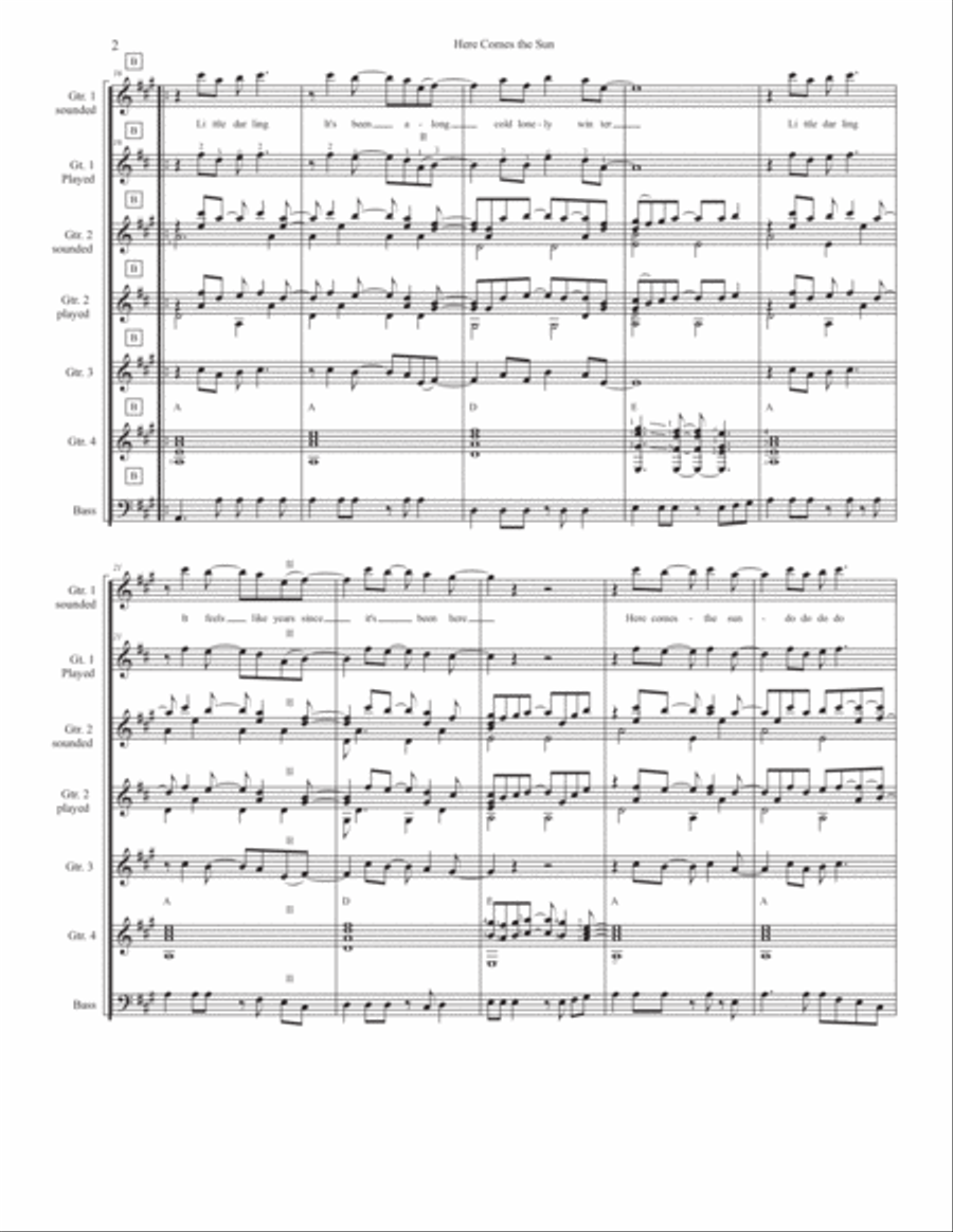Here Comes The Sun Guitar Ensemble scores gallery preview page 2