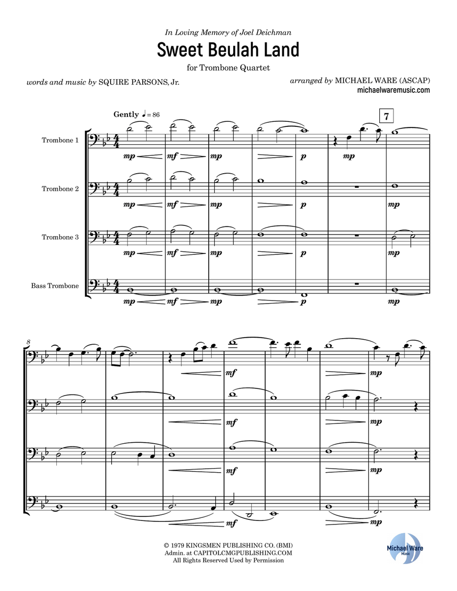 Sweet Beulah Land Brass Quartet scores gallery preview page 2