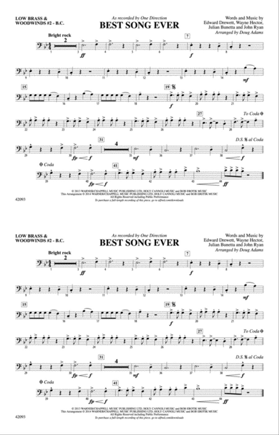 Best Song Ever: Low Brass & Woodwinds #2 - Bass Clef Marching Band scores gallery preview page 1