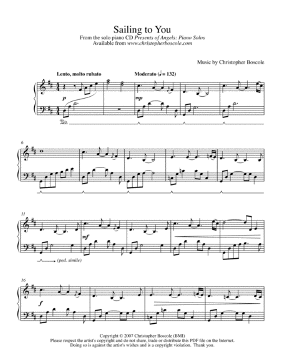 Sailing to You Piano Solo by Christopher Boscole Piano Solo scores gallery preview page 1