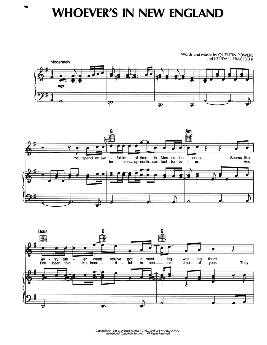 Whoever's In New England Piano, Vocal, Guitar scores gallery preview page 1