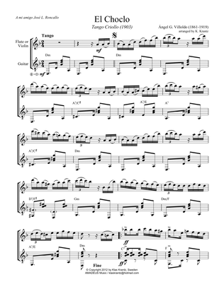El choclo (tango) for violin or flute and guitar (D Minor)