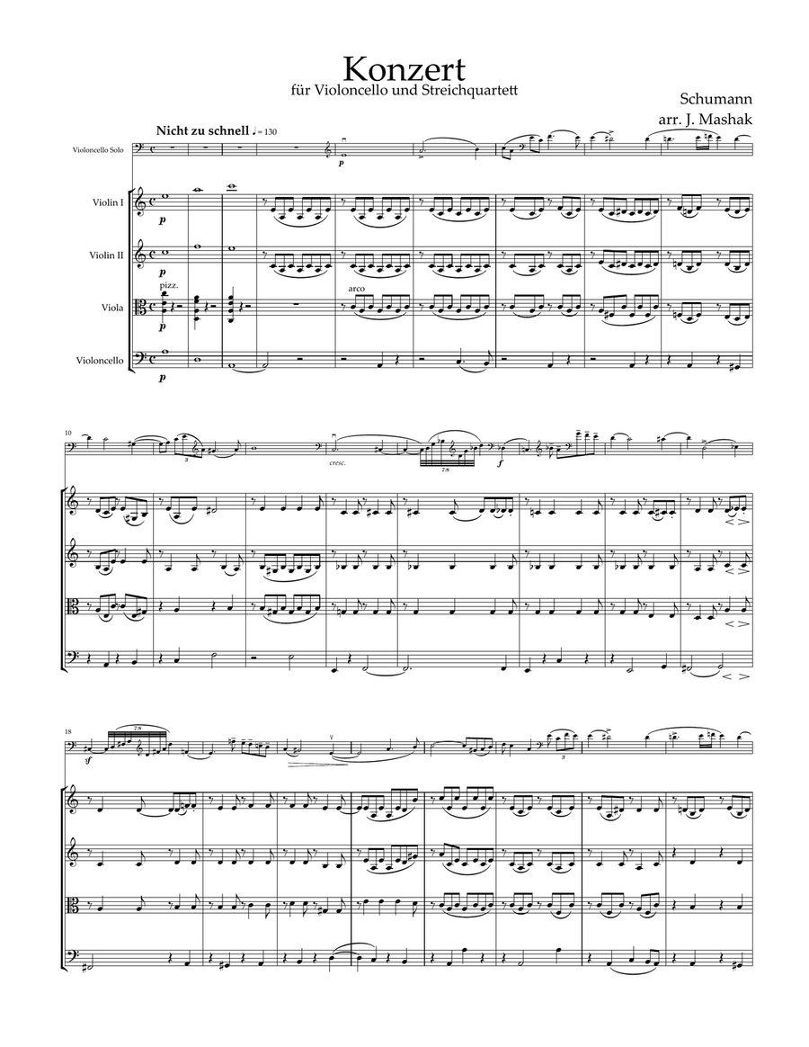 Concerto for Violoncello and Orchestra by Robert Schumann String Quartet - Digital Sheet Music