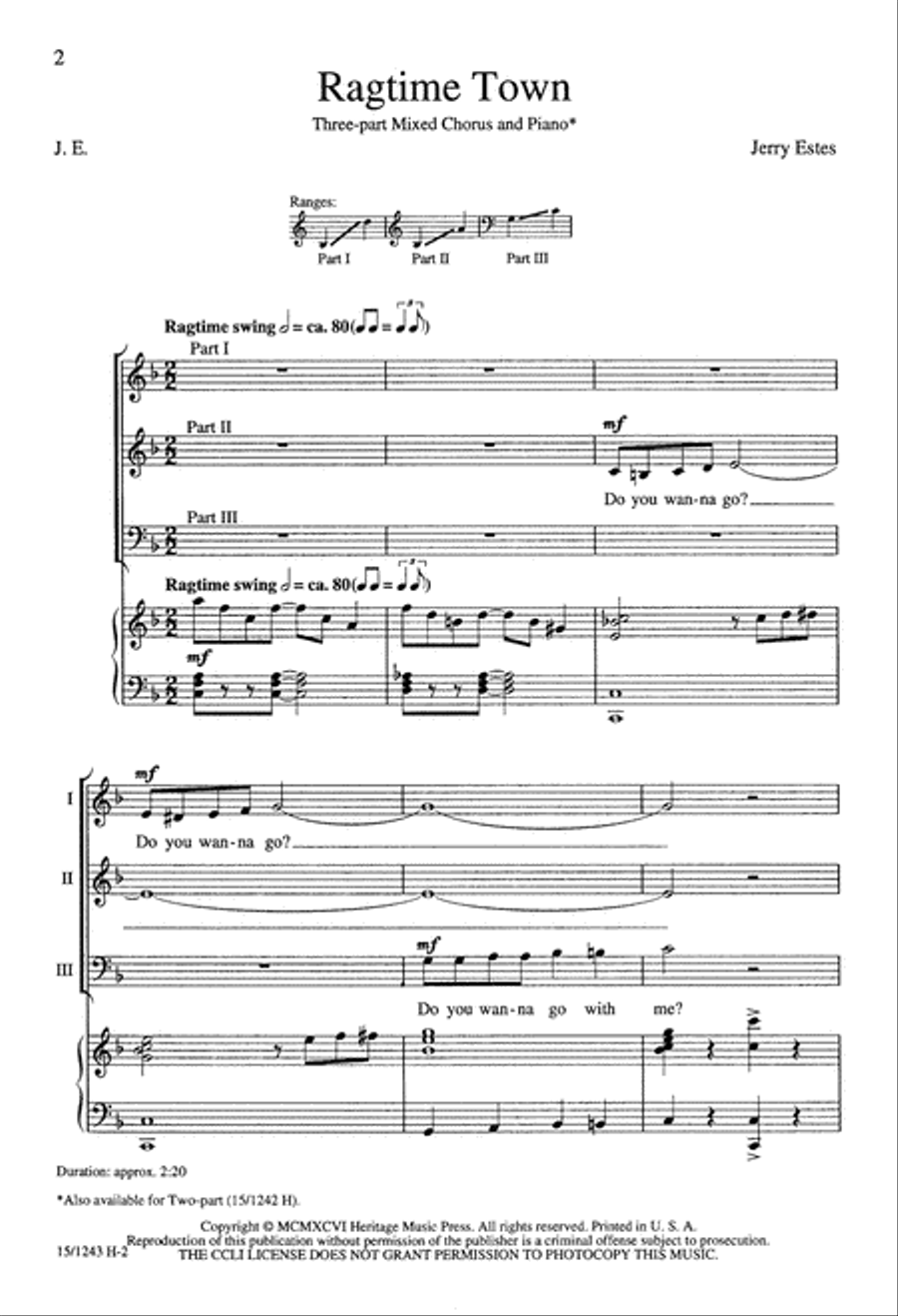 Ragtime Town Unison Choir scores gallery preview page 2