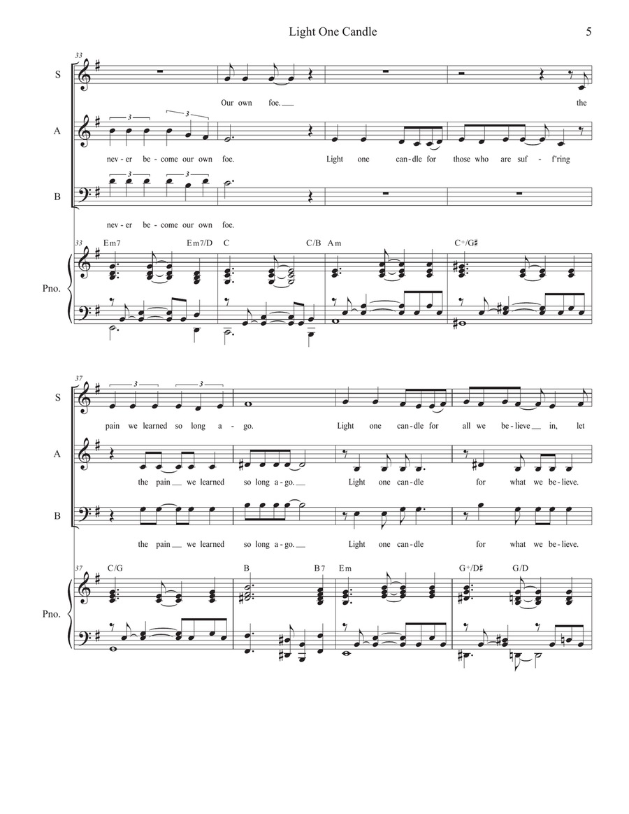 Light One Candle Piano, Vocal scores gallery preview page 5