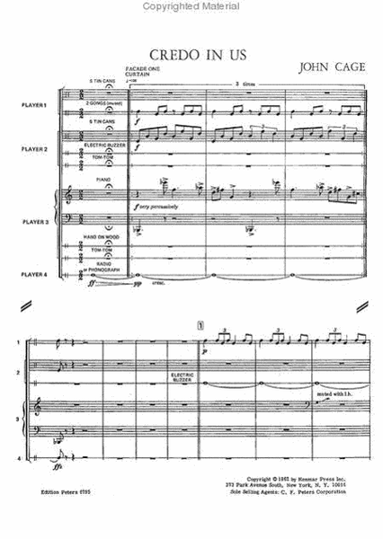 Credo in US for Percussion Quartet (Including Piano and Radio or Phonograph) (Score)