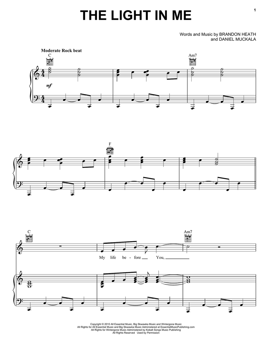 The Light In Me The Light In Me Piano, Vocal, Guitar scores gallery preview page 1