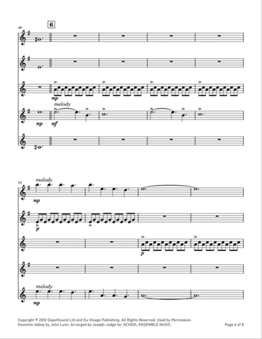Downton Abbey (theme) Saxophone Quartet scores gallery preview page 6