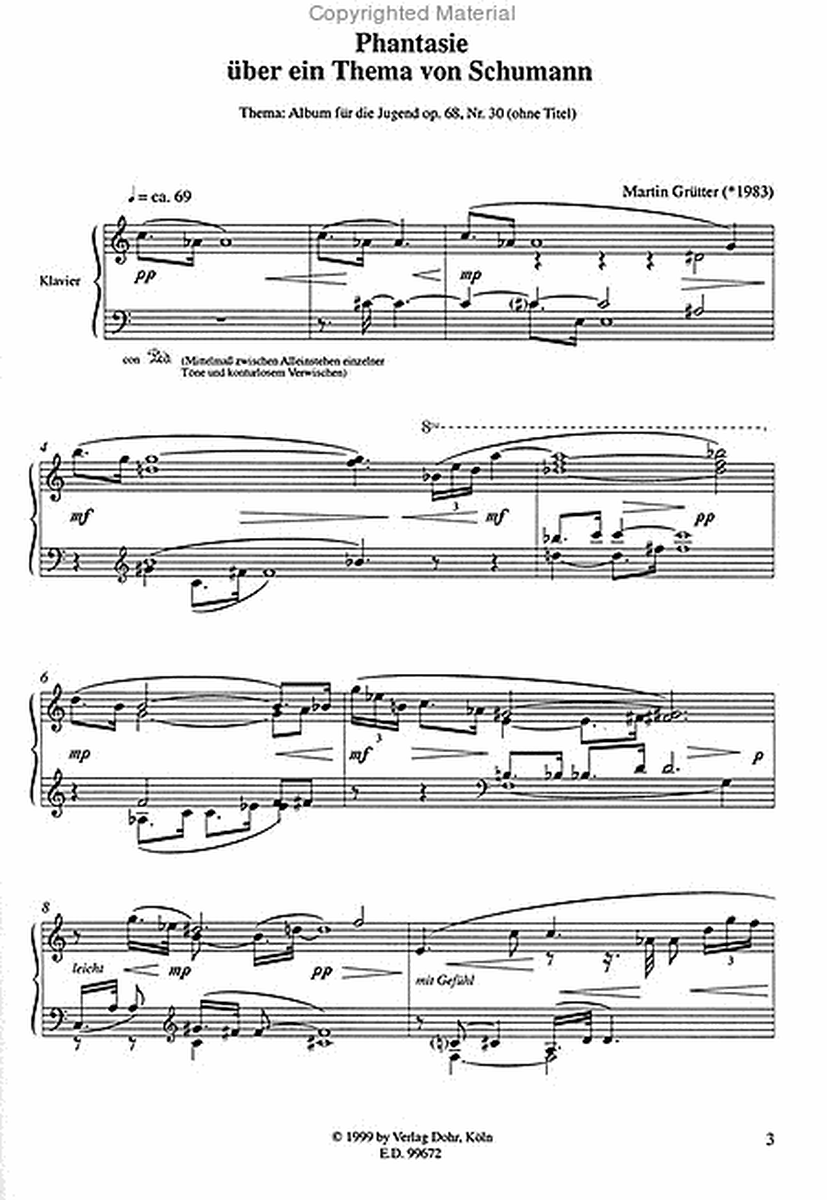 Phantasie über ein Thema von Schumann für Klavier (1998) (Thema: Album für die Jugend op. 68, Nr. 30)