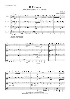 Book cover for Rondeau Suite 2 BWV 1067 for guitar quartet