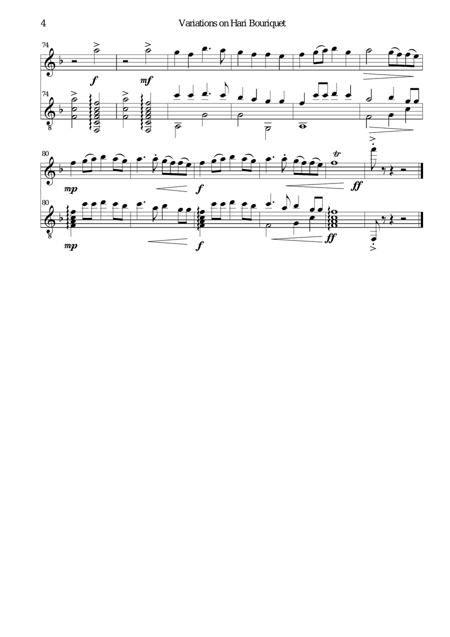 Variations on Hari Bouriquet for flute and guitar Flute scores gallery preview page 4