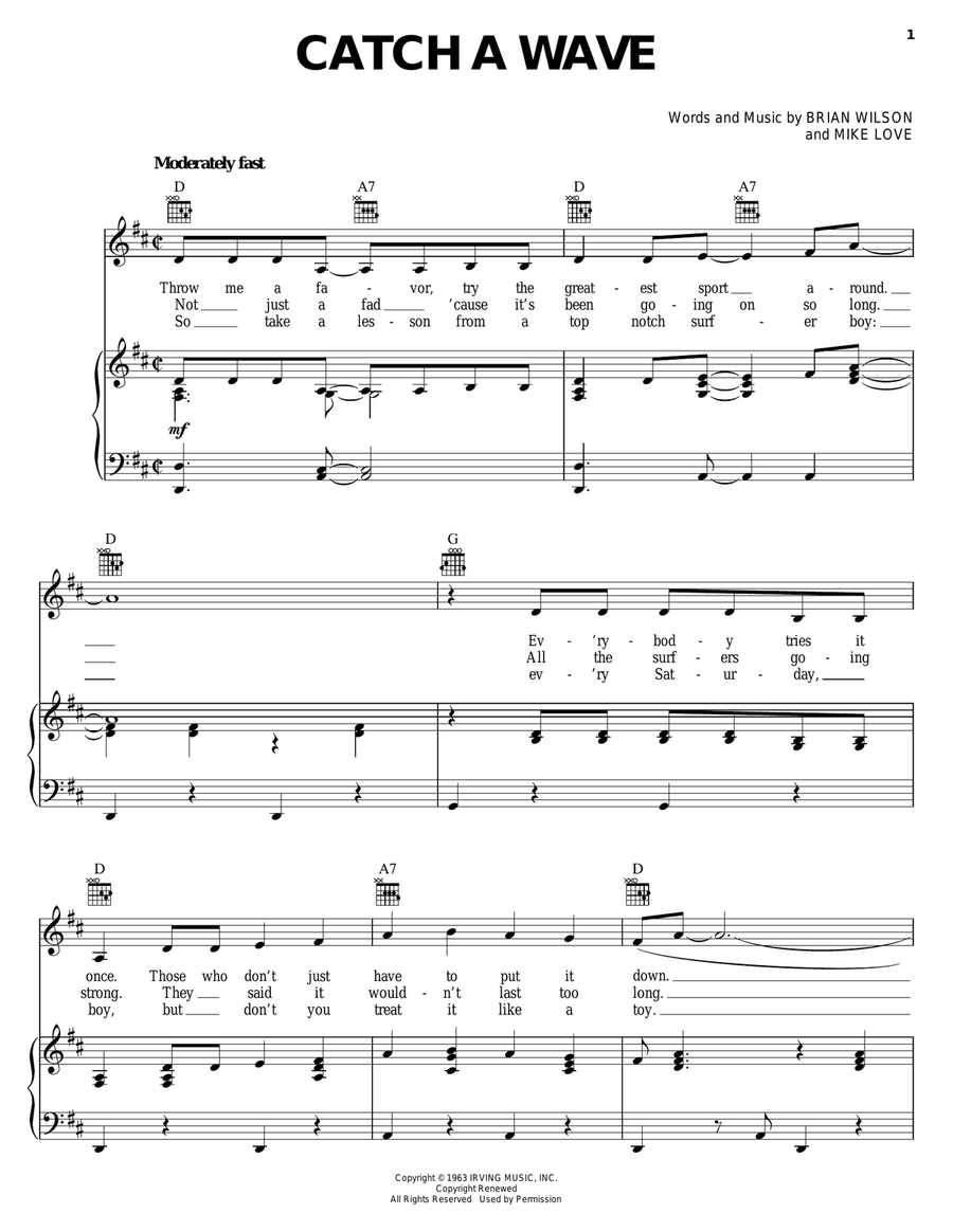 Catch A Wave Piano, Vocal, Guitar scores gallery preview page 1