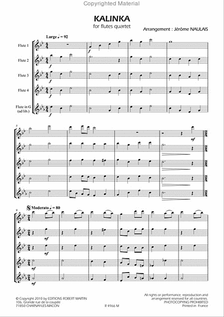 Kalinka, 4 flûtes Flute scores gallery preview page 2
