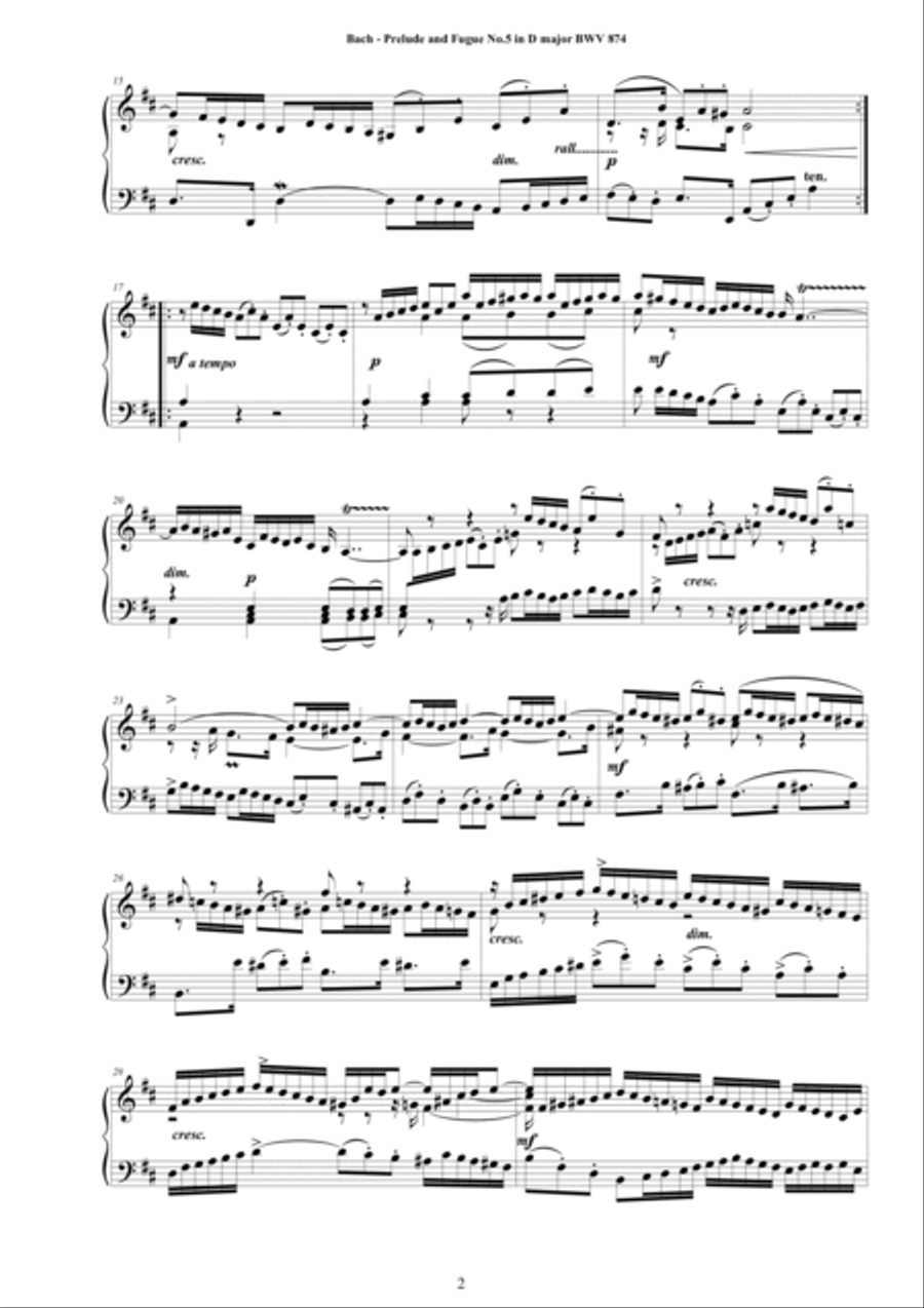 Bach - Prelude and Fugue No.5 in D major BWV 874 for Piano Piano Solo scores gallery preview page 2