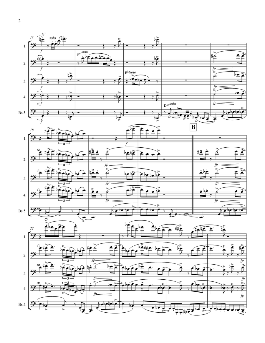 Xenomorphic Blues for 5 Trombones Quintet Brass Ensemble scores gallery preview page 2