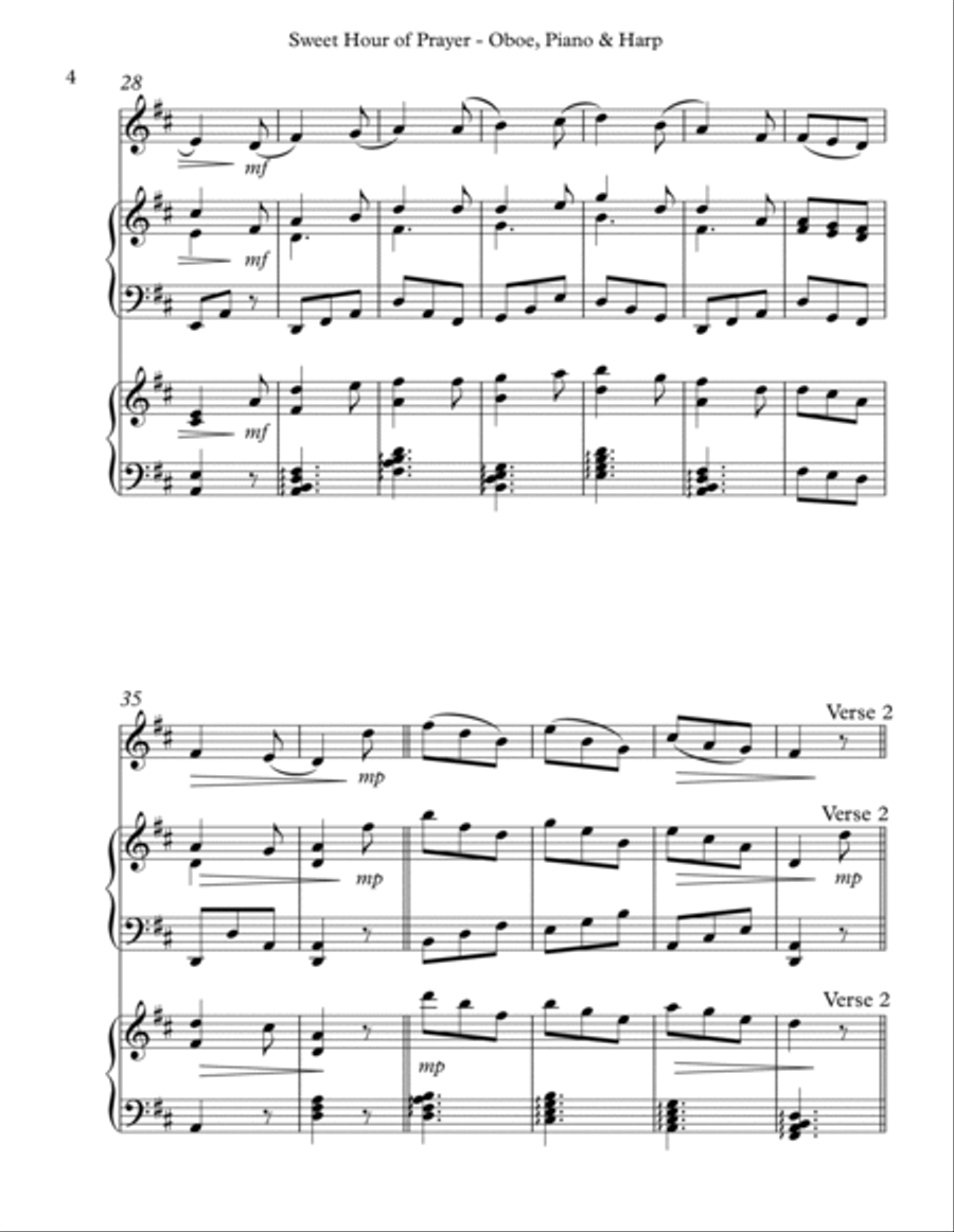 Sweet Hour of Prayer, Trio for Oboe, Piano & Harp Pedal Harp scores gallery preview page 4