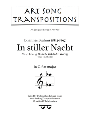 Book cover for BRAHMS: In stiller Nacht (transposed to G-flat Major)