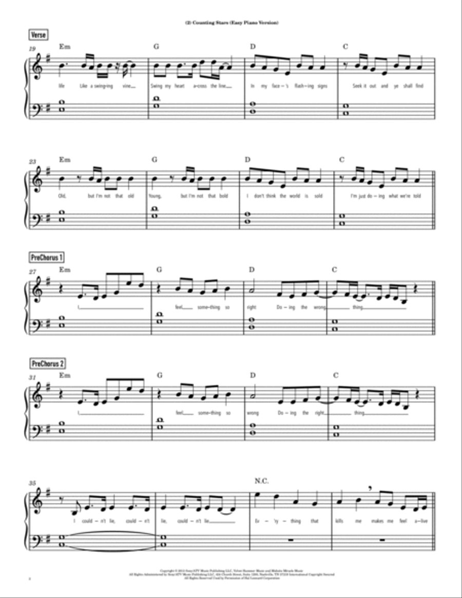 Counting Stars Easy Piano scores gallery preview page 2