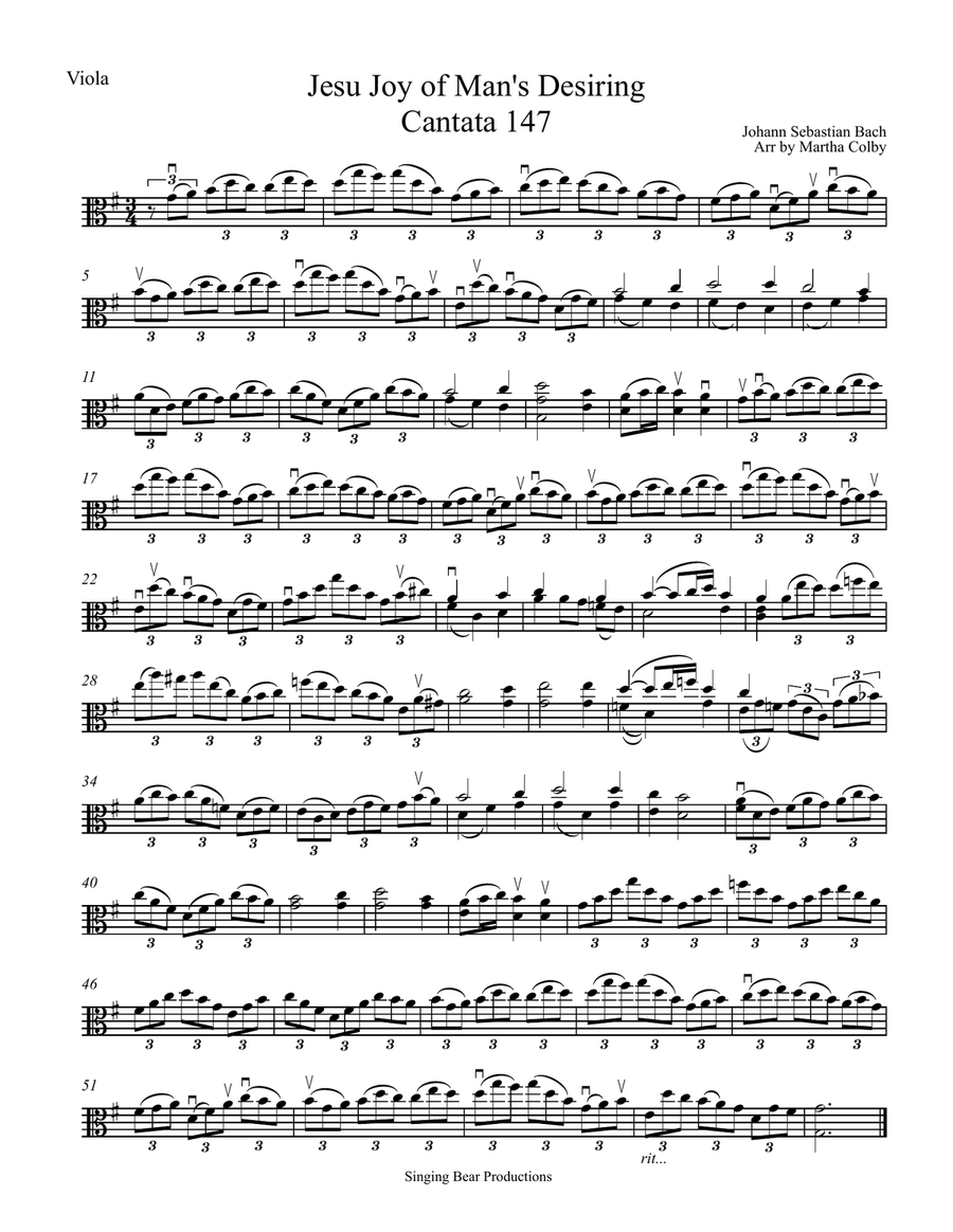 Jesu Joy Of Man's Desiring Viola Solo scores gallery preview page 1