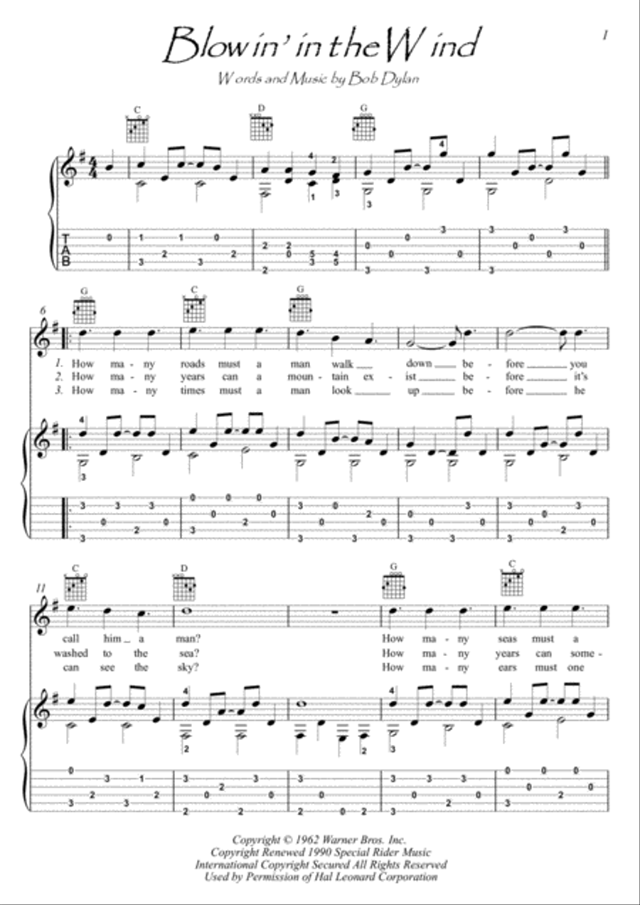 Blowin' In The Wind Electric Guitar scores gallery preview page 1
