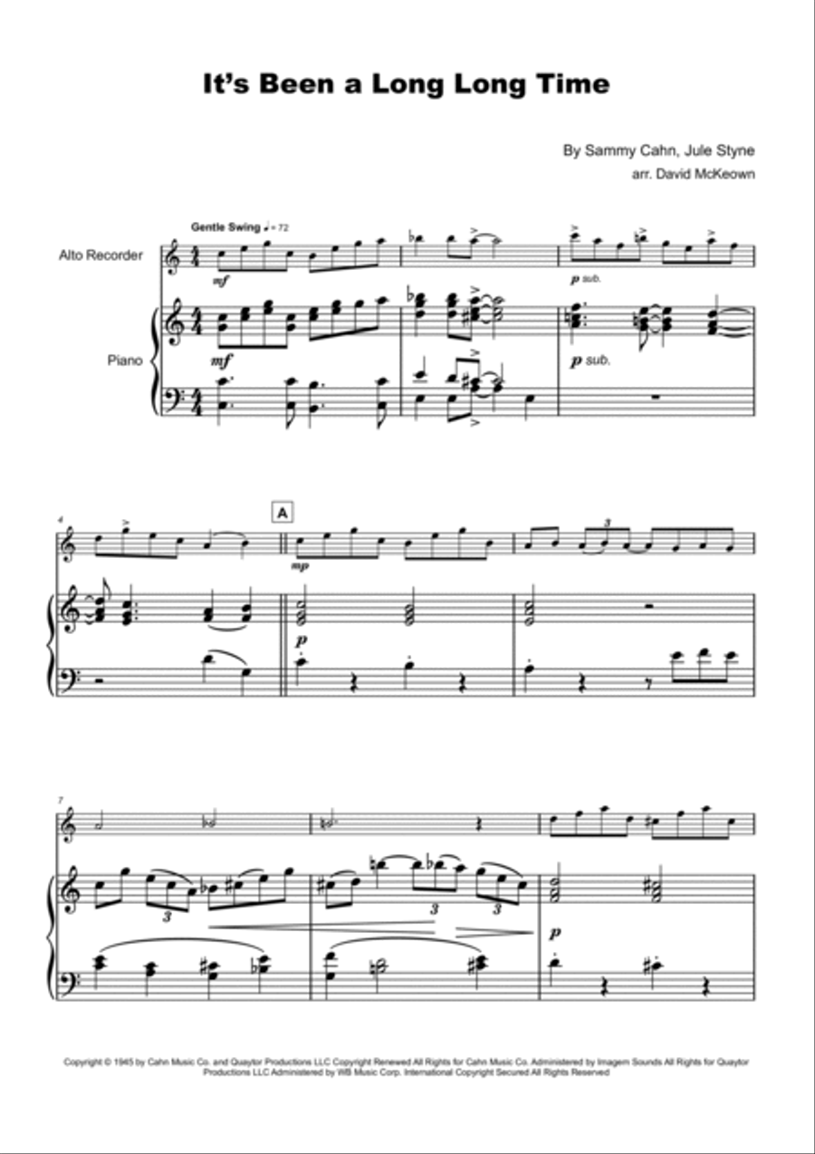 It's Been A Long, Long Time Alto Recorder scores gallery preview page 2