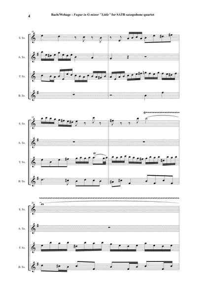 J. S. Bach: Fugue in g minor ("little"), BWV 578, arranged for SATB saxophone quartet by Paul Wehage