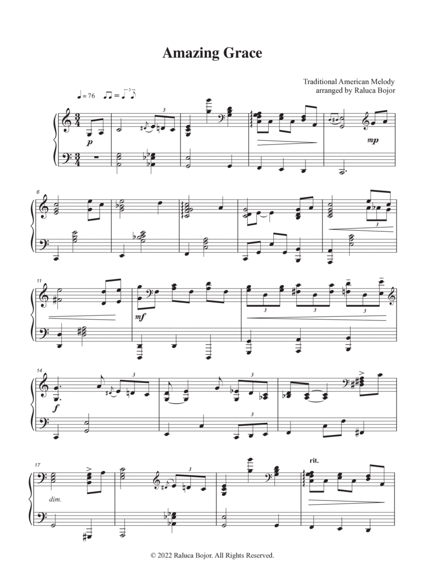 Amazing Grace (advanced gospel piano) Piano Solo scores gallery preview page 1