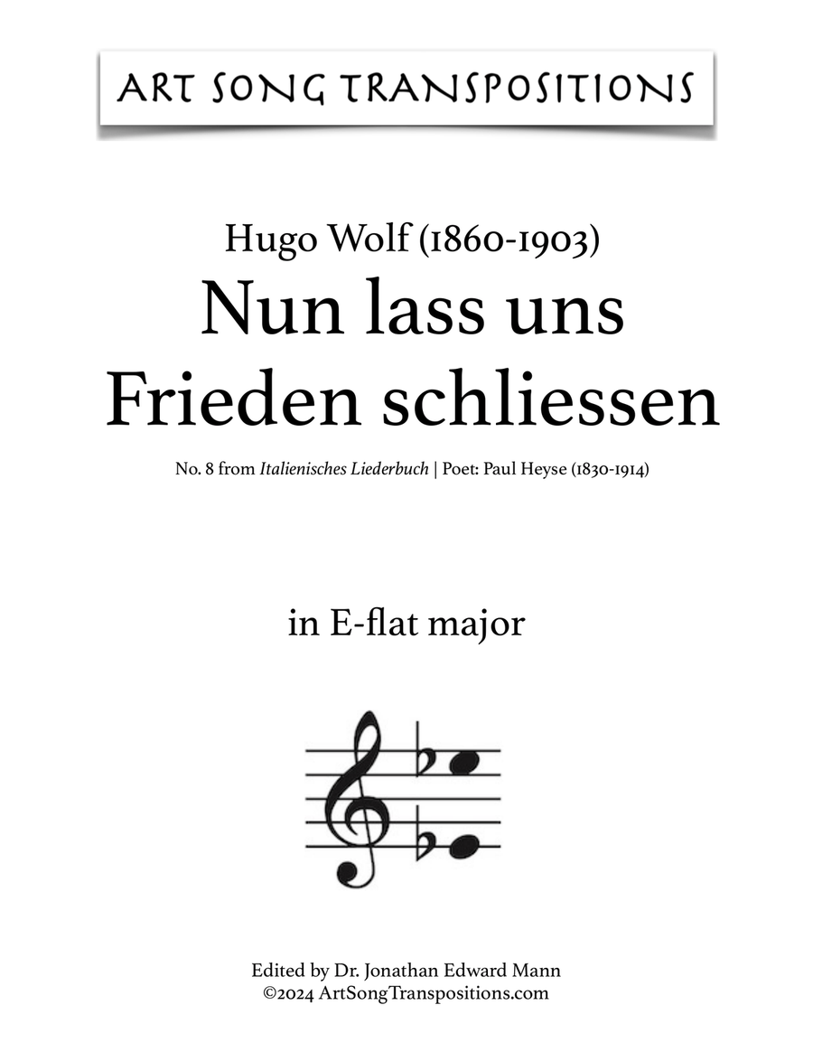 WOLF: Nun lass uns Frieden schliessen, liebstes Leben (transposed to E-flat major) Voice scores gallery preview page 1