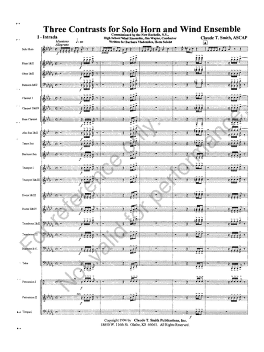 Three Contrasts For Solo Horn And Wind Ensemble image number null