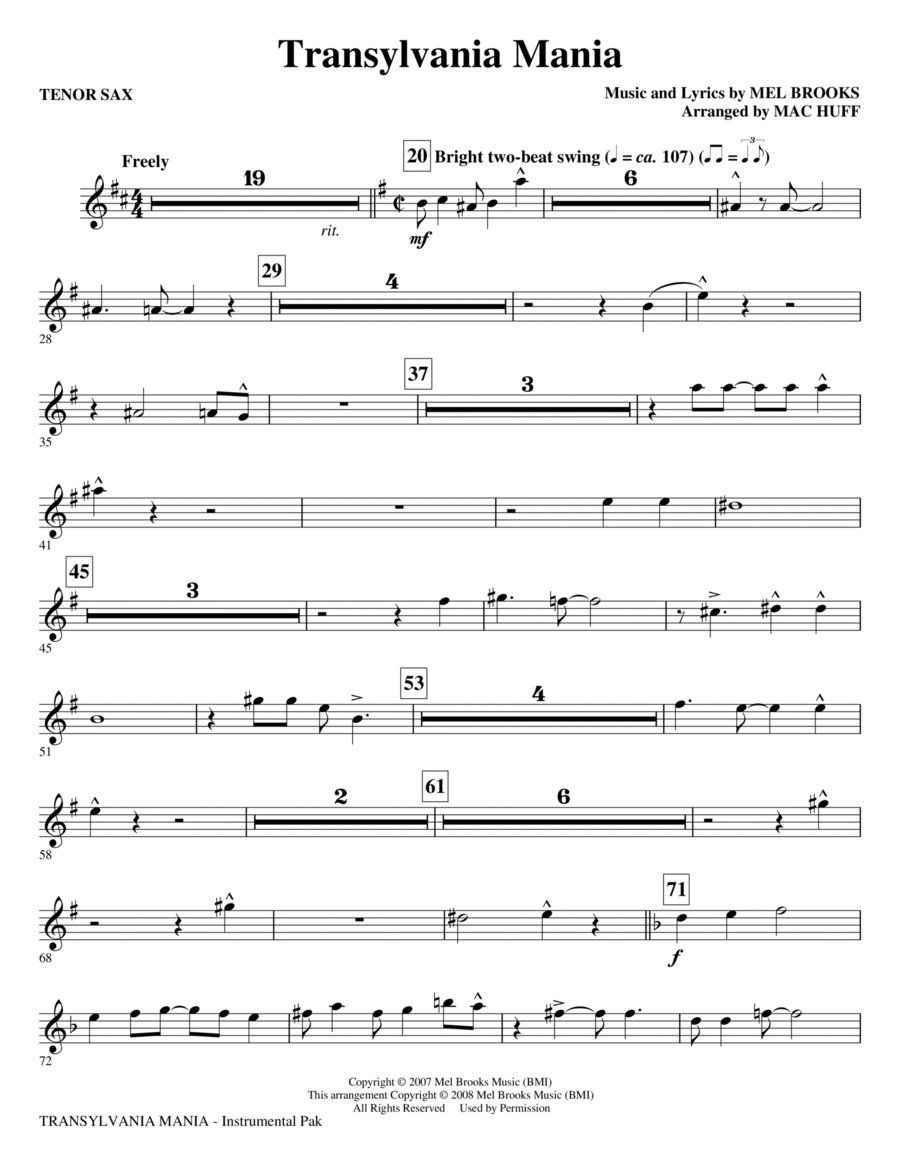 Transylvania Mania (from Young Frankenstein) - Tenor Sax Choir scores gallery preview page 1
