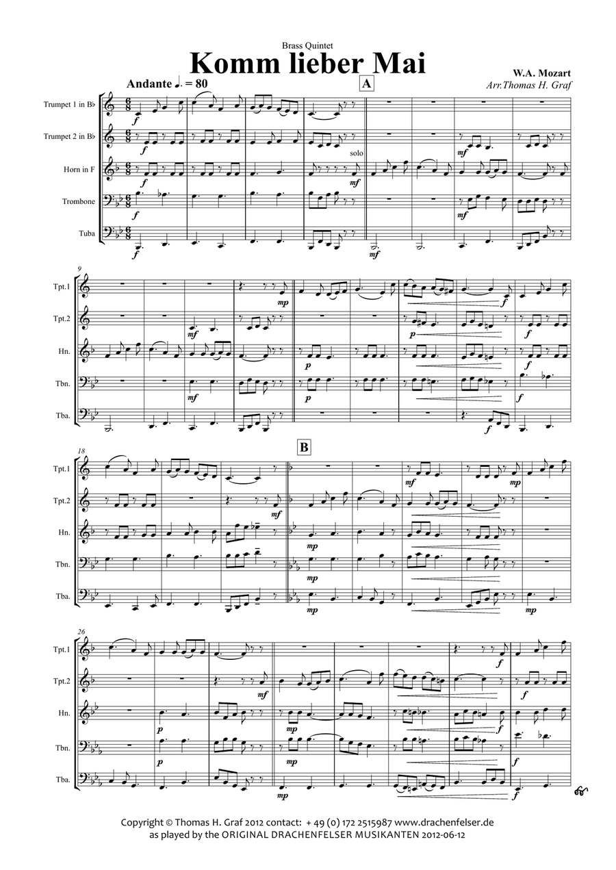 Komm lieber Mai - German Folk Song - Brass Quintet Brass Quintet scores gallery preview page 1