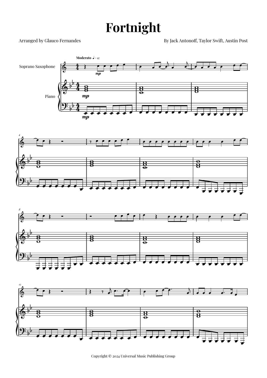 Fortnight Soprano Saxophone scores gallery preview page 1