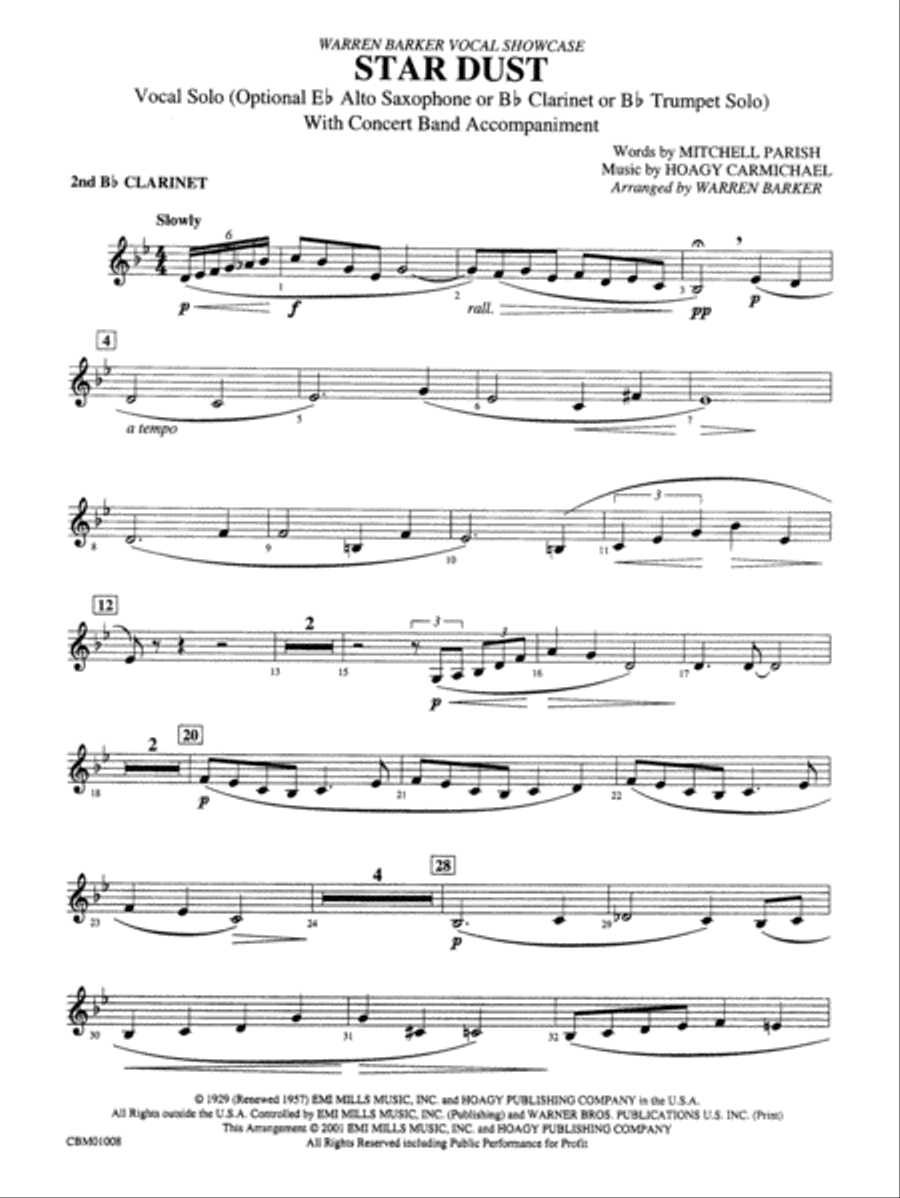 Star Dust: 2nd B-flat Clarinet Concert Band scores gallery preview page 1